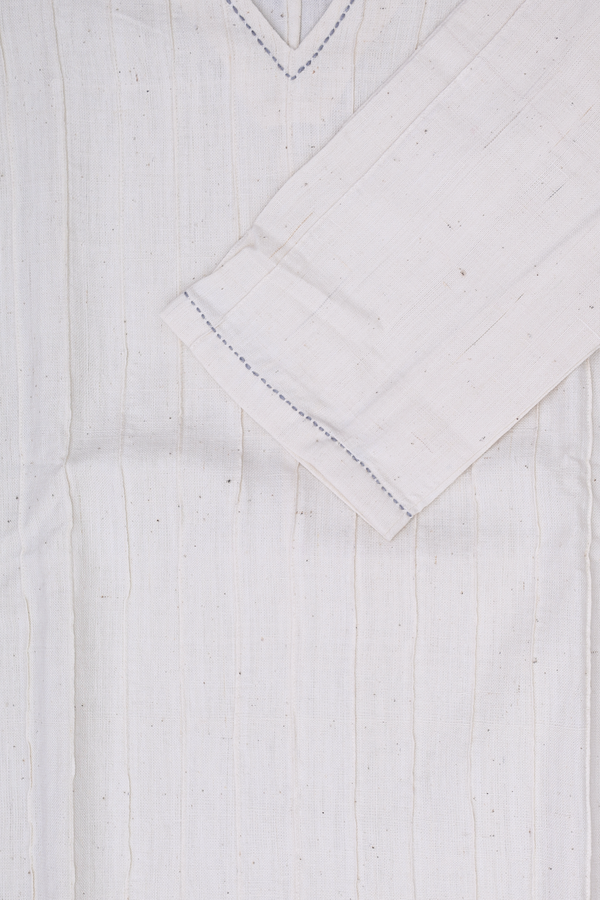 V-neck Stripes Design Beige Handspun Cotton Long Kurta