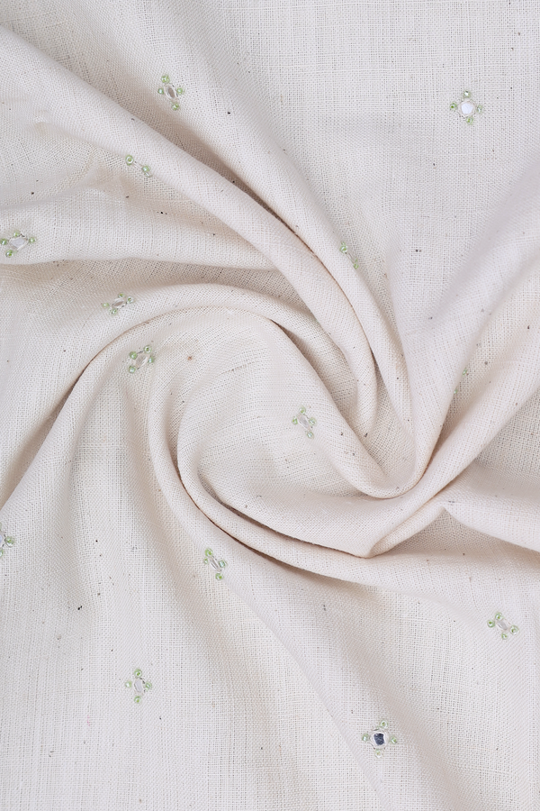 V-Neck Mirror Buttis Beige Handspun Cotton Long Kurta