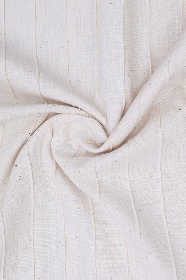 V-Neck Stripes Design Beige Handspun Cotton Long Kurta