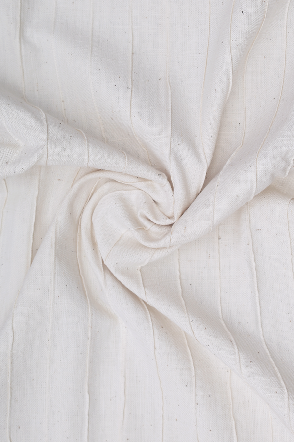 V-Neck Stripes Design Beige Handspun Cotton Long Kurta