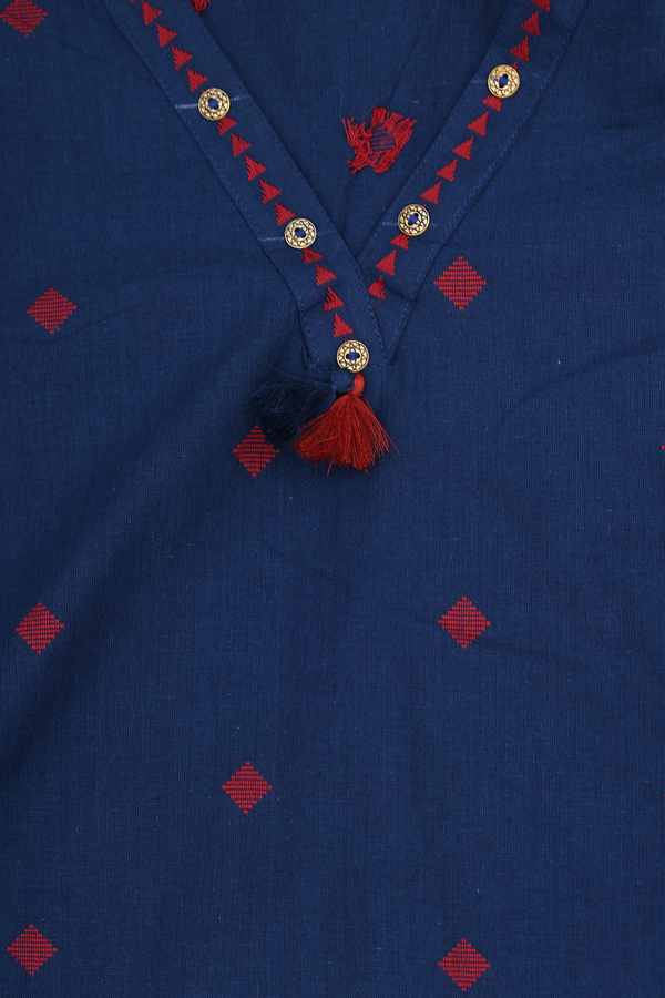 V-neck Threadwork Buttas Blue Cotton Salwar Set