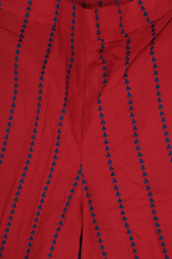 V-Neck Threadwork Buttas Red Cotton Salwar Set