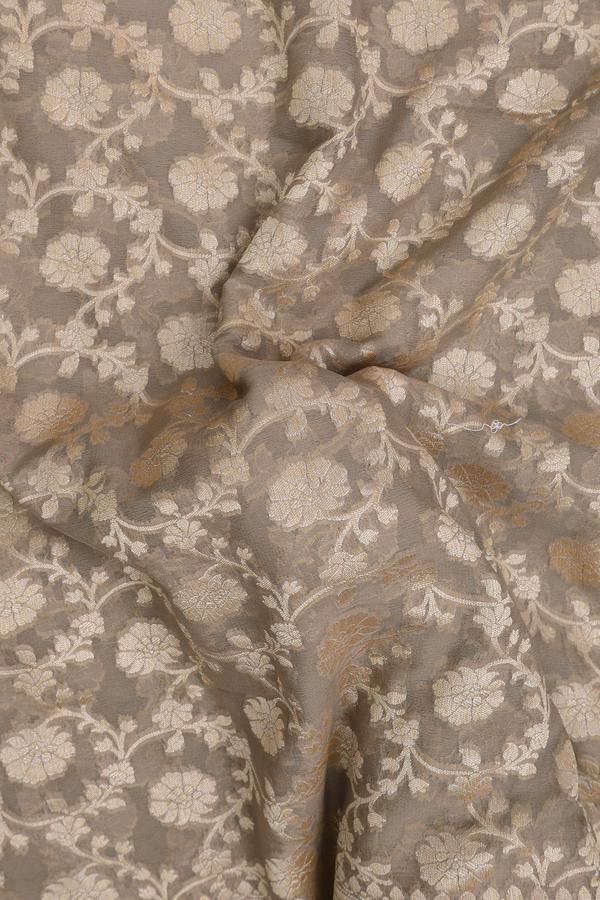 Georgette Banarasi Silk Saree In Brown With Floral Design