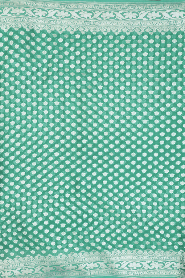 Georgette Banarasi Silk Saree In Green With Floral Buttas