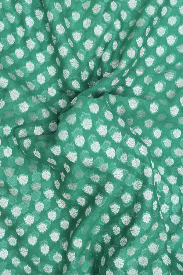 Georgette Banarasi Silk Saree In Green With Floral Buttas