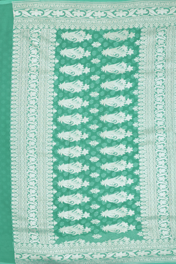 Georgette Banarasi Silk Saree In Green With Floral Buttas