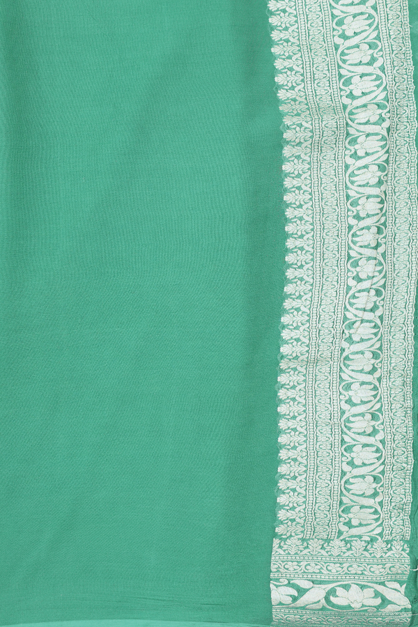 Georgette Banarasi Silk Saree In Green With Floral Buttas