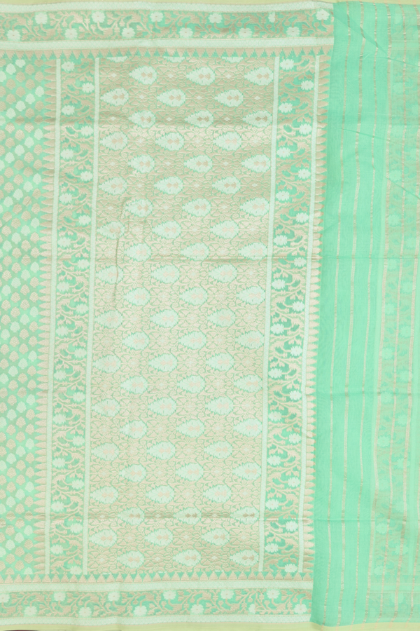 Kora Banarasi Silk Saree In Mint Green With Zari Buttas