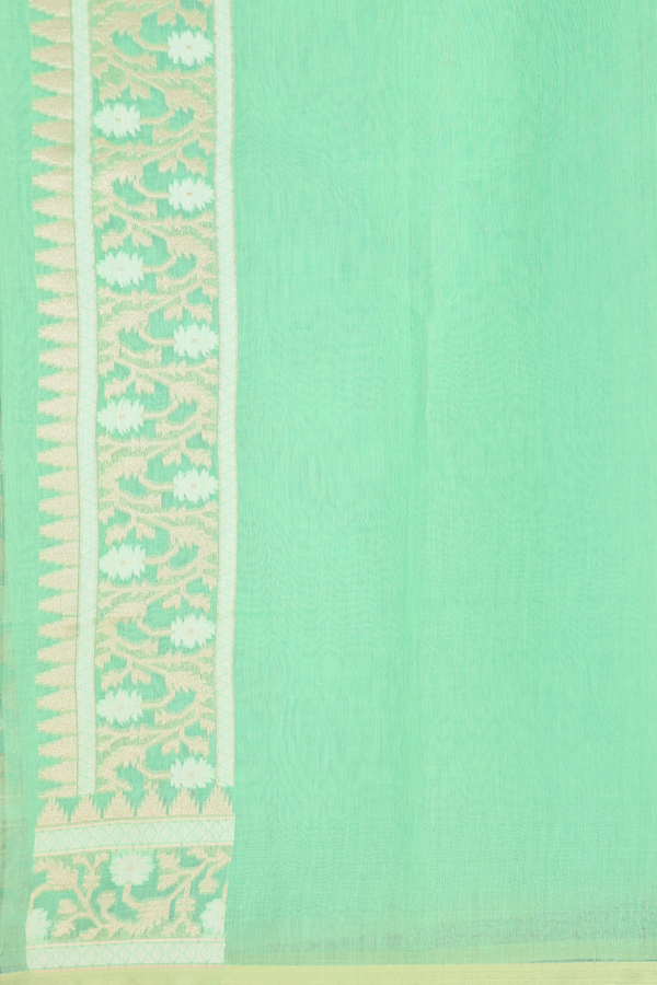 Kora Banarasi Silk Saree In Mint Green With Zari Buttas