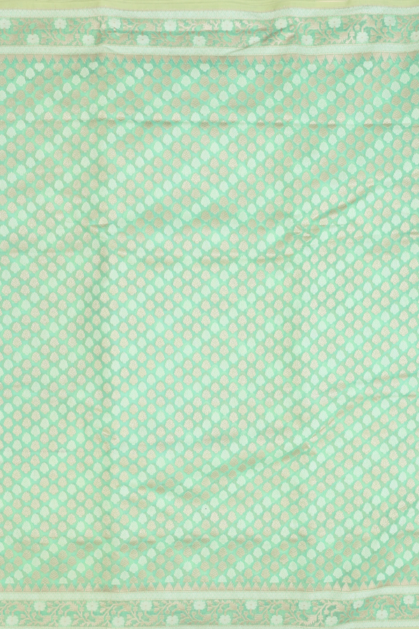 Kora Banarasi Silk Saree In Mint Green With Zari Buttas