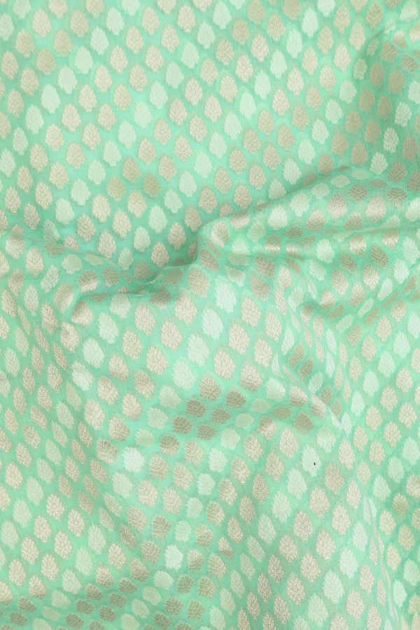 Kora Banarasi Silk Saree In Mint Green With Zari Buttas