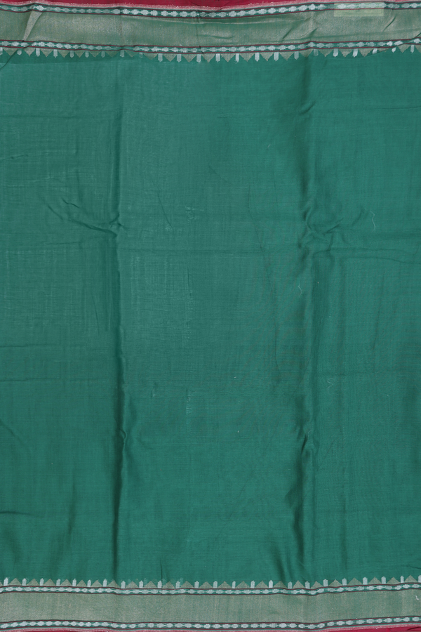 Linen Banarasi Silk Saree In Green With Zari Border