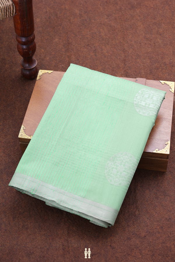 Kora Banarasi Silk Saree In Mint Green With Stripes Design