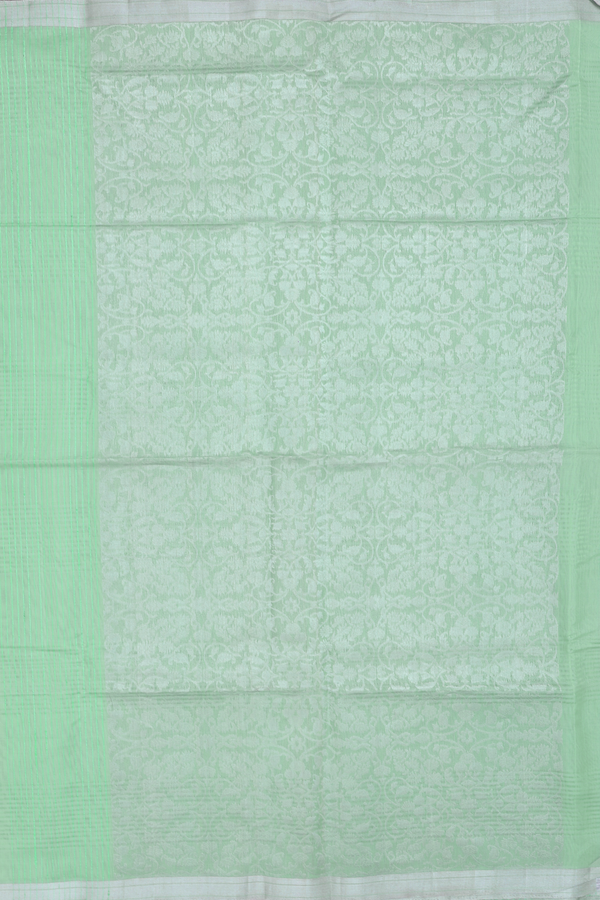 Kora Banarasi Silk Saree In Mint Green With Stripes Design
