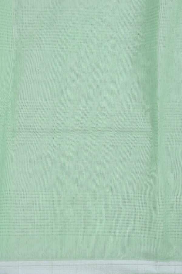 Kora Banarasi Silk Saree In Mint Green With Stripes Design