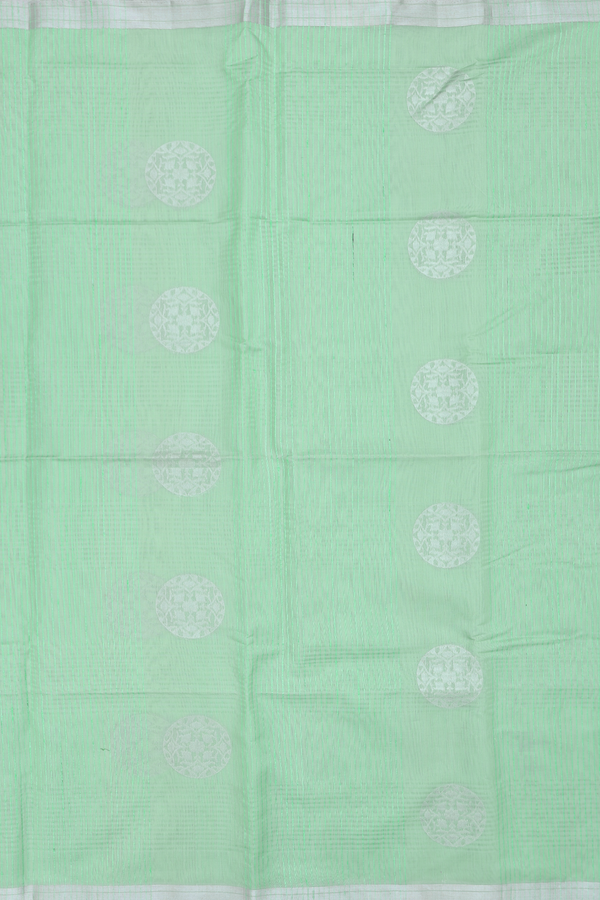 Kora Banarasi Silk Saree In Mint Green With Stripes Design