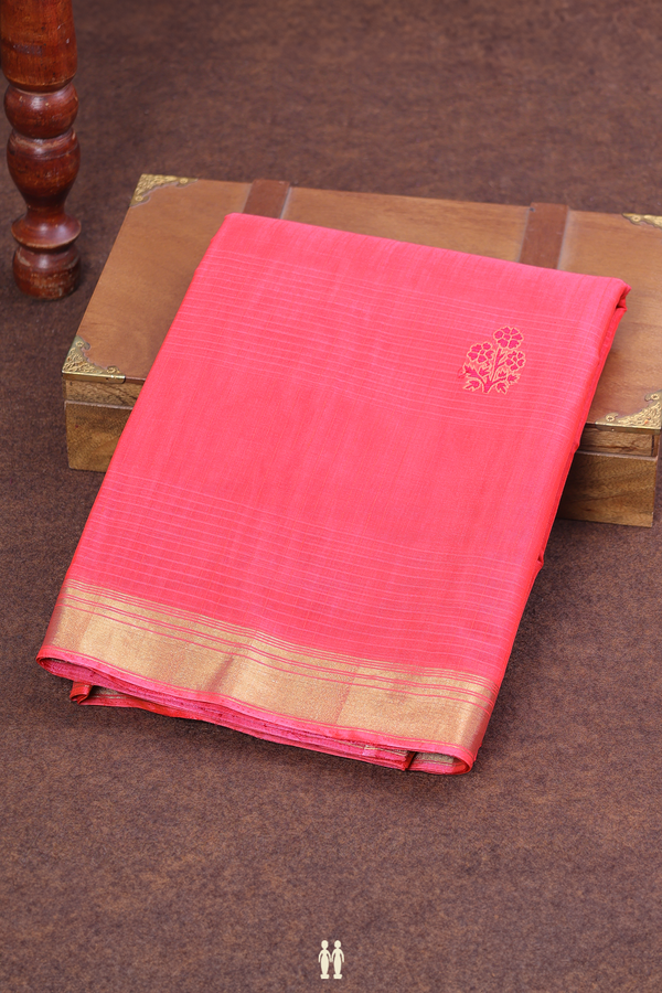 Kora Banarasi Silk Saree In Pink Along Stripes With Buttas