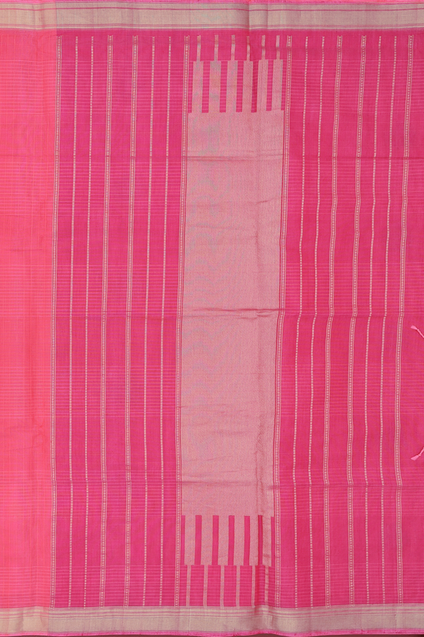 Kora Banarasi Silk Saree In Pink Along Stripes With Buttas