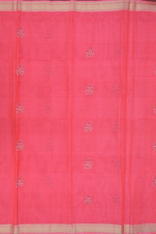 Kora Banarasi Silk Saree In Pink Along Stripes With Buttas