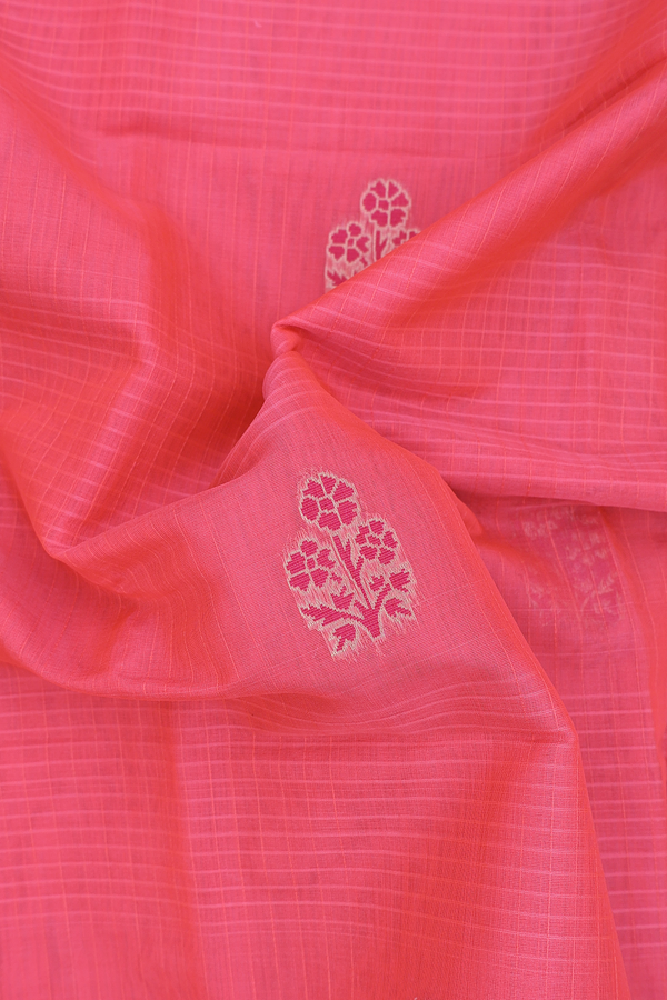 Kora Banarasi Silk Saree In Pink Along Stripes With Buttas