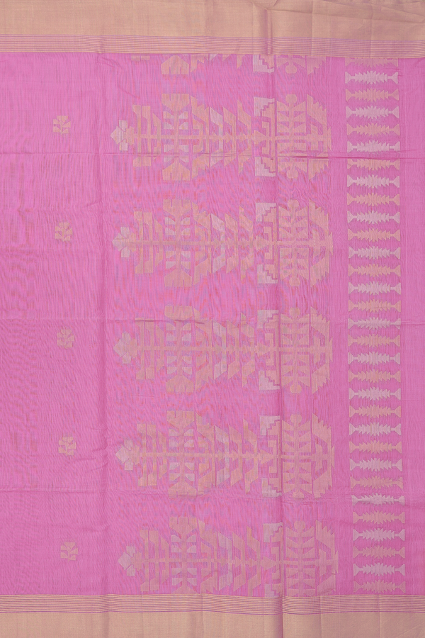 Kora Banarasi Silk Saree In Pink With Zari Buttas