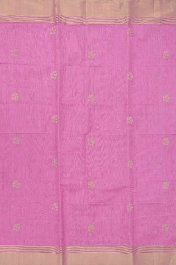 Kora Banarasi Silk Saree In Pink With Zari Buttas