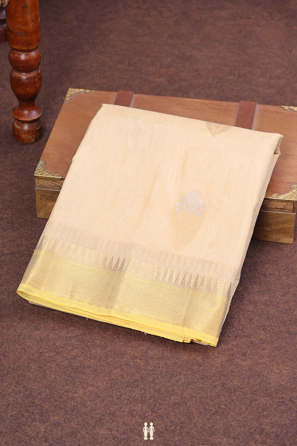 Kora Banarasi Silk Saree In Cream Color With Floral Motifs