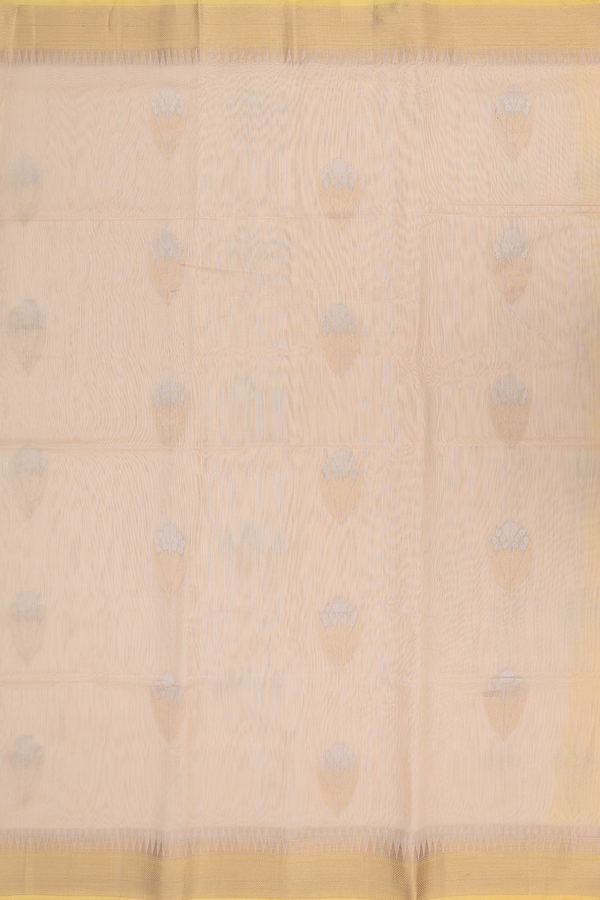 Kora Banarasi Silk Saree In Cream Color With Floral Motifs