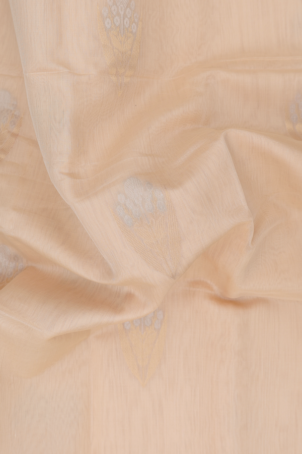 Kora Banarasi Silk Saree In Cream Color With Floral Motifs