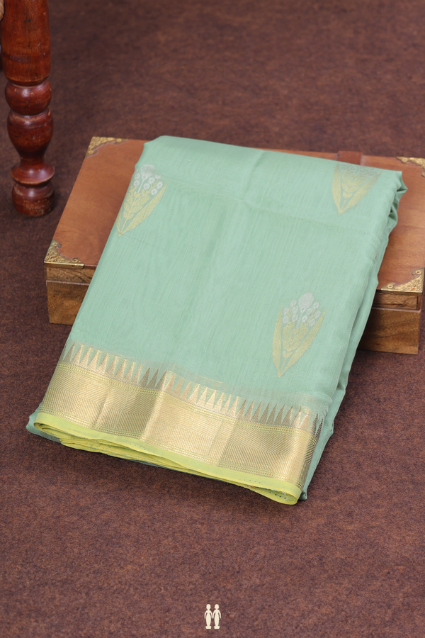 Kora Banarasi Silk Saree In Mint Green With Floral Motifs