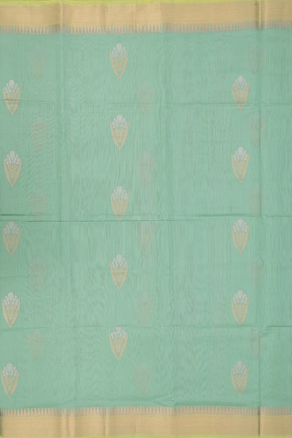 Kora Banarasi Silk Saree In Mint Green With Floral Motifs