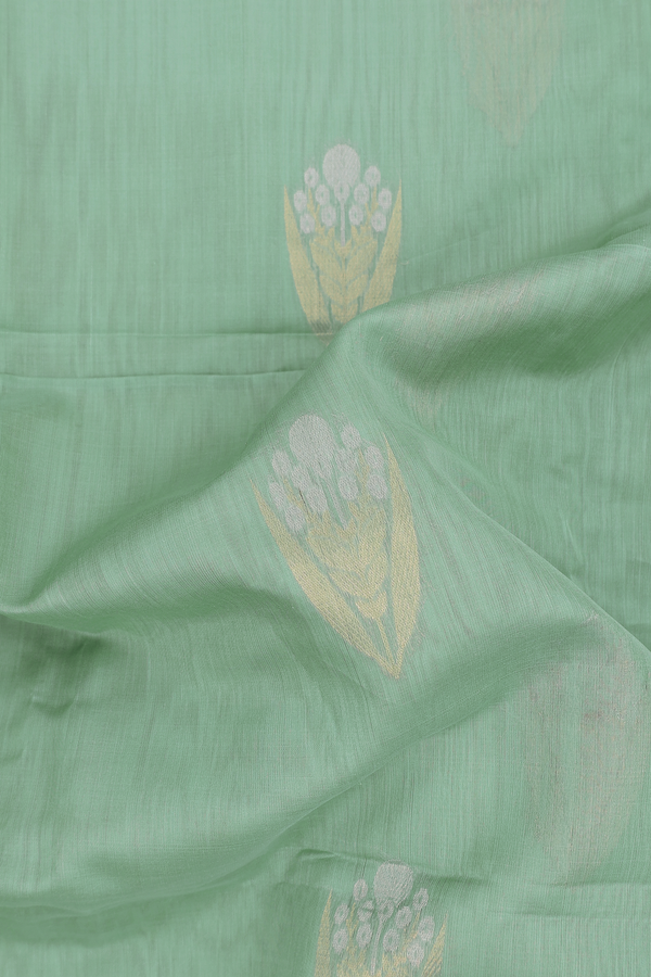 Kora Banarasi Silk Saree In Mint Green With Floral Motifs