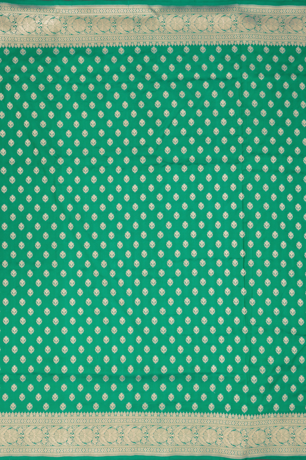 Banarasi Silk Saree In Emerald Green With Floral Buttas
