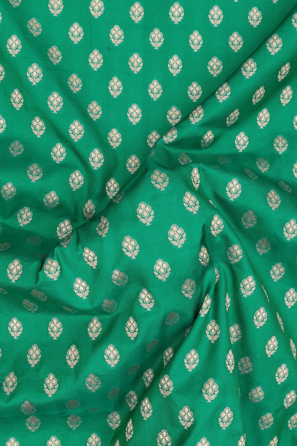 Banarasi Silk Saree In Emerald Green With Floral Buttas