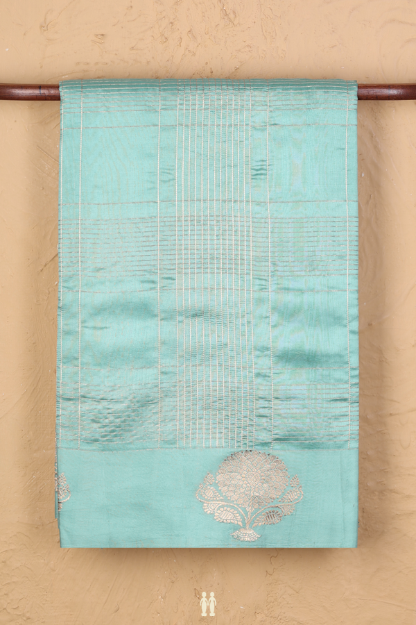 Raw Silk Saree In Light Blue With Checks Design