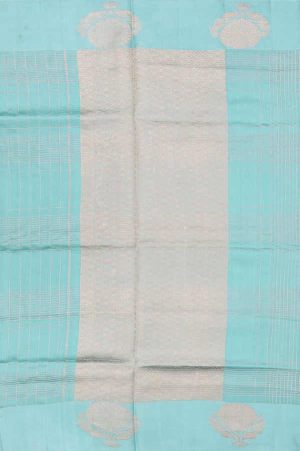 Raw Silk Saree In Light Blue With Checks Design