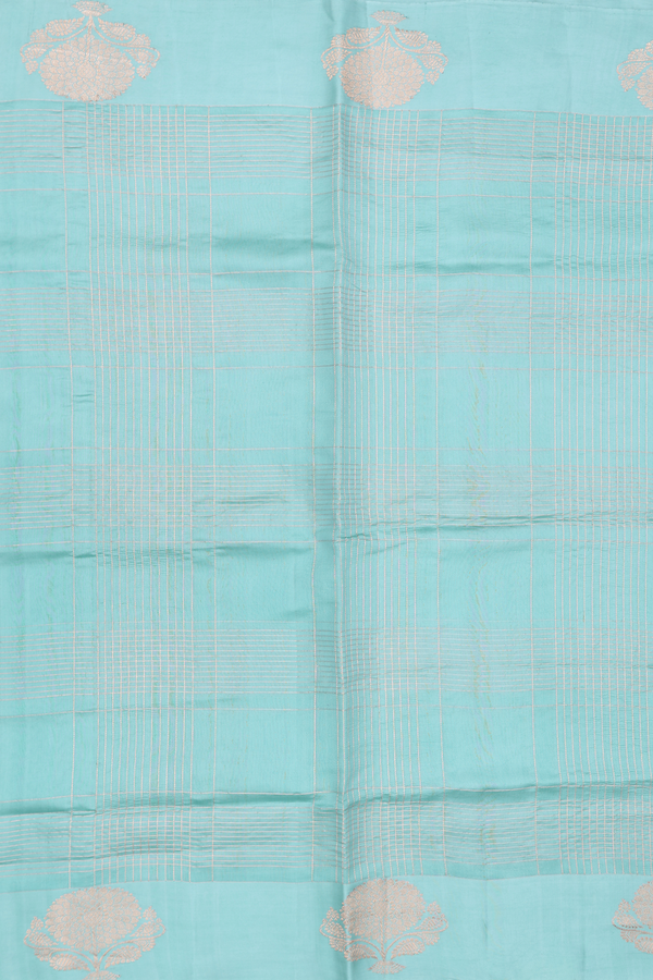 Raw Silk Saree In Light Blue With Checks Design