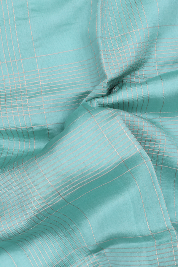 Raw Silk Saree In Light Blue With Checks Design