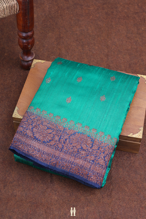 Tussar Banarasi Silk Saree In Teal Green With Allover Buttas