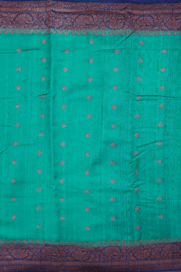 Tussar Banarasi Silk Saree In Teal Green With Allover Buttas