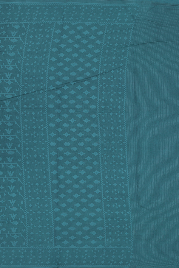 Kora Banarasi Cotton Saree In Pine Green With Threadwork Design
