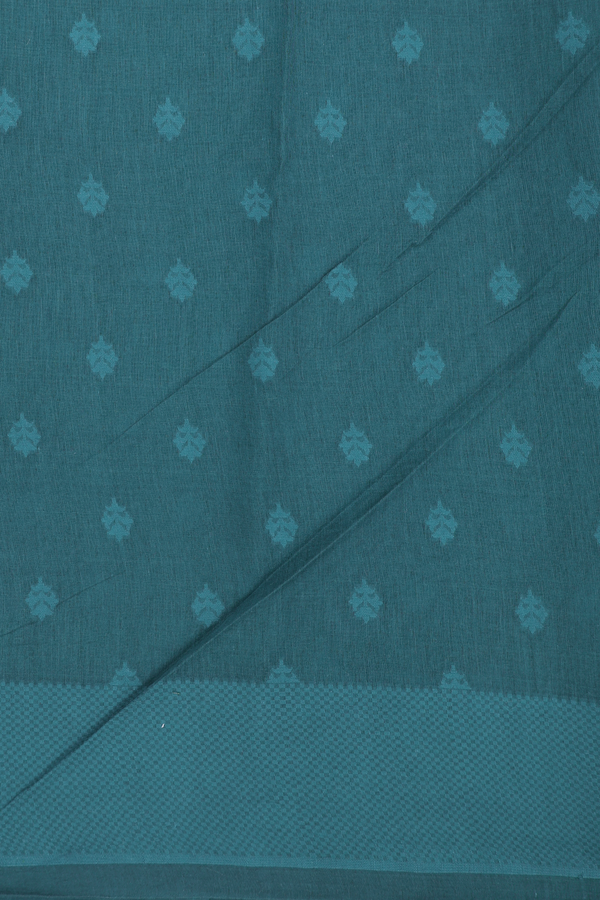 Kora Banarasi Cotton Saree In Pine Green With Threadwork Design