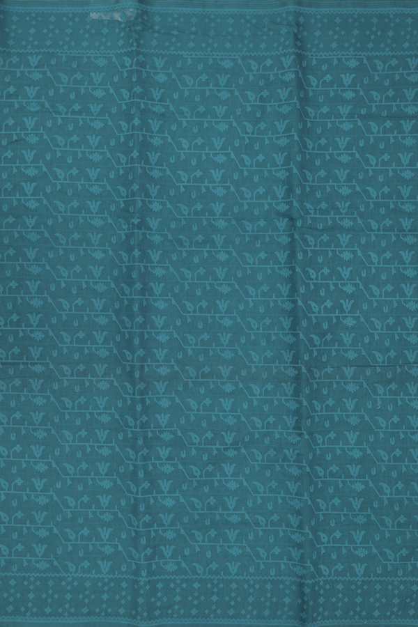 Kora Banarasi Cotton Saree In Pine Green With Threadwork Design