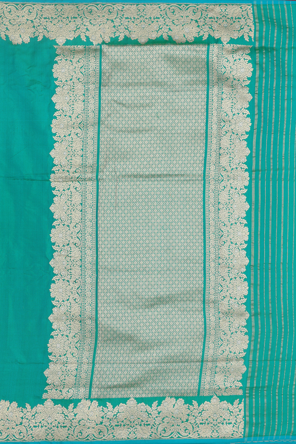 Banarasi Silk Saree In Peacock Green With Zari Motifs