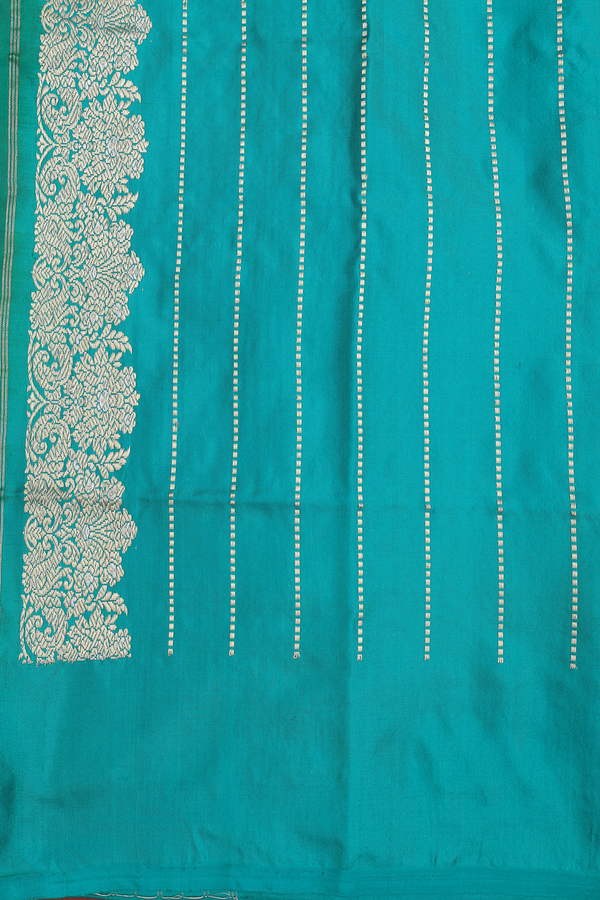Banarasi Silk Saree In Peacock Green With Zari Motifs
