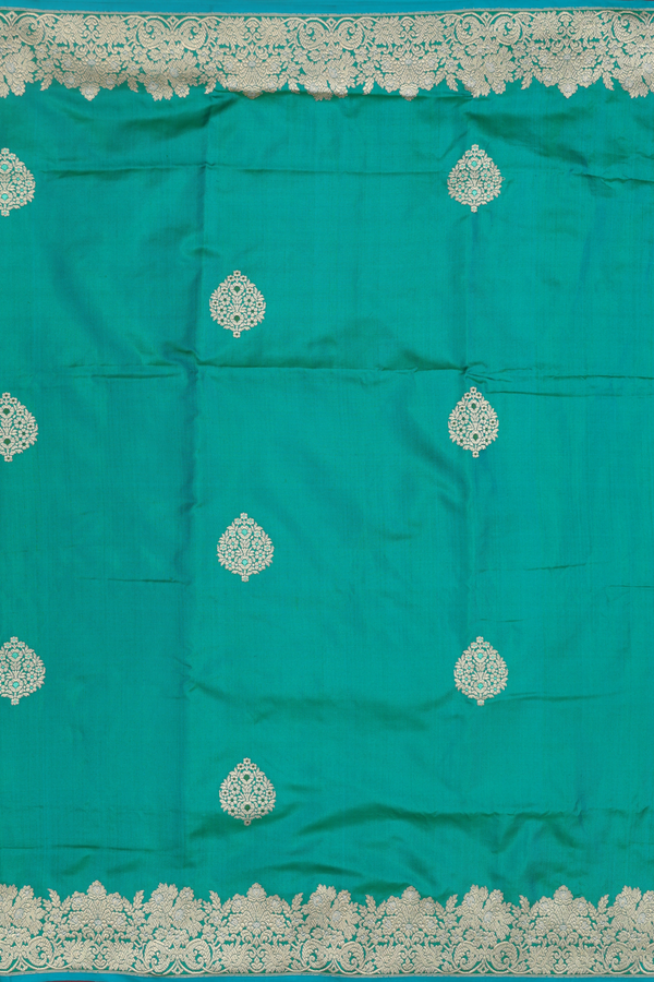 Banarasi Silk Saree In Peacock Green With Zari Motifs
