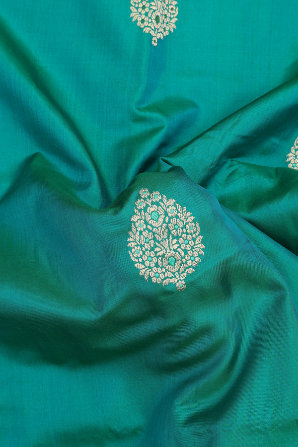 Banarasi Silk Saree In Peacock Green With Zari Motifs