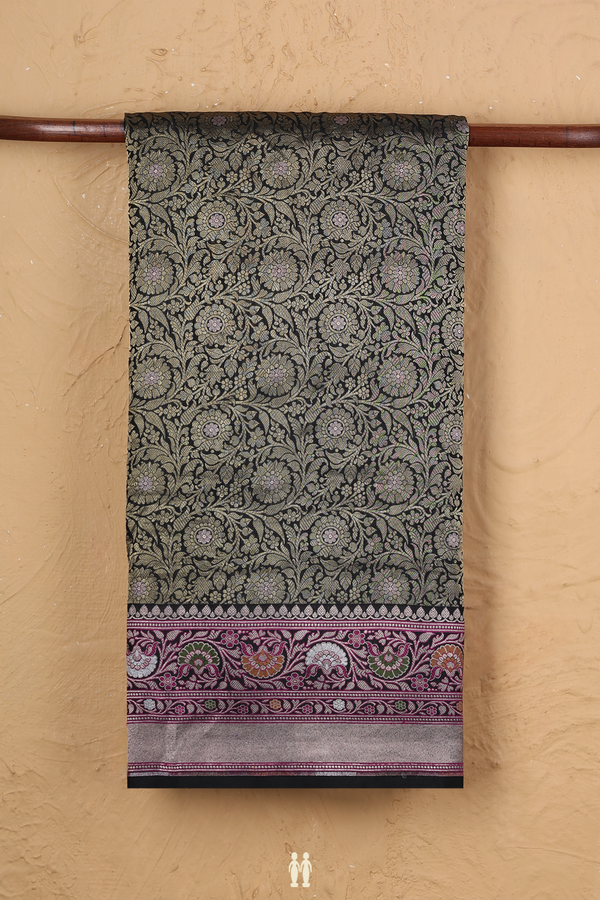 Banarasi Silk Saree In Black With Floral Design