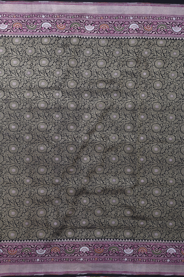 Banarasi Silk Saree In Black With Floral Design