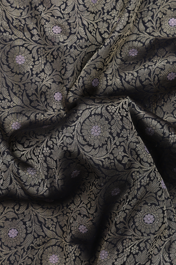 Banarasi Silk Saree In Black With Floral Design